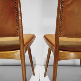 Carlo Di Carli Set of Walnut , Leather Dining Chairs, Cassina, Italy, 1950s PN.Modern pnmodern