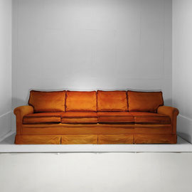 Italian Custom-Tailored Cabinetmaker Four-Seater Indian Yellow Velvet Sofa, Italy, 1960s - PN.Modern pnmodern.com