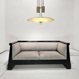 Massimo Vignelli Poltronova Postmodern Two-Seater Sofa  Lacquered Wood, Foam, Woven Satin Upholstery  Italy, 1970s PN.Modern pnmodern