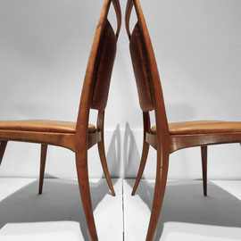 Carlo Di Carli Set of Walnut , Leather Dining Chairs, Cassina, Italy, 1950s PN.Modern pnmodern