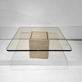 Roger Vanhevel Travertine Glass Centre Table Artisan-made Furniture, Belgian Design, Belgium, c.1970 - PN.Modern pnmoderen.com