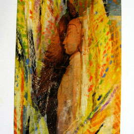 Le sculpteur et son modèle (collage et pastel, 30 x 40 cm, 2010)