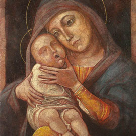 “Madonna col Bambino” – omaggio a Mantegna - tecnica mista su tavola cm. 22 x 17,5 ex voto, Cernusco sul Naviglio