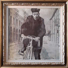 “Don Camillo” con cornice d’esempio - acrilico su tela, cm. 60 x 60 - € 1500,00
