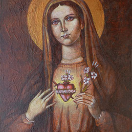 “Cuore Immacolato di Maria”, tecnica mista su pannello di legno telato, cm. 22,2 x 32,2 - Bamberg (Germania), collezione privata