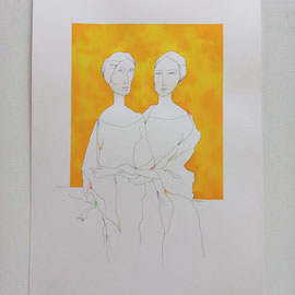 “La Visitazione”, tecnica mista su carta Fabriano 50% cotone, cm. 35,3 x 39,7
