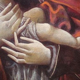 “Madonna col Bambino”, particolare – da arte spagnola XV secolo - acrilico su tela applicata su tavola - Cernusco sul Naviglio, collezione privata