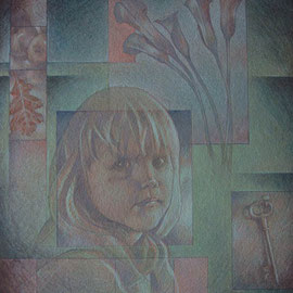 “I misteri della bambina” - tecnica mista su tavola cm. 30 x 23,5 - Monza, collezione privata