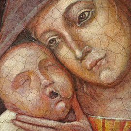 “Madonna col Bambino” – omaggio a Mantegna (particolare) - tecnica mista su tavola cm. 22 x 17,5 ex voto, Cernusco sul Naviglio