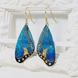 Boucles d'oreilles Ailes de papillon enchantées bleues et dorées