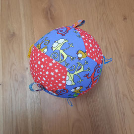 Luftballonhülle mit Bändern, blau-rot mit Gecko