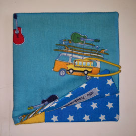Pixibuchhülle, türkis mit VW Bus