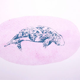 KARINA MENDRECZKY, whale2, Radierung, Bleistift, Hochdruck, Aquarell auf Papier, Unikat, 40x50cm