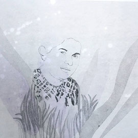 KARINA MENDRECZKY, Magda, Radierung, Bleistift, Hochdruck, Aquarell auf Papier Unikat 50x70cm