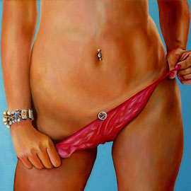 "Elle de tentation" Acrylique sur Toile 55x38 - "Elle de tentation" est l'une de trois peintures sur le thème de la procréation avec une touche d'érotisme contenu. 