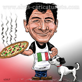 Caricature pizzaiolo - Elvis caricaturiste