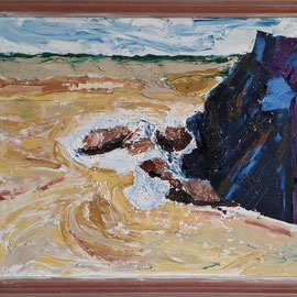 Blauwe rots<br/> Afmetingen:60x50<br/>Olieverf met paletmes 