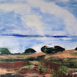 Avondblauw<br/>Afmeting: 60 x 60<br/>Olieverf met paletmes