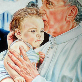 Ritratto Papa Francesco con bambino - Olio su tela