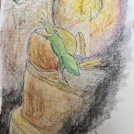 Sarrolino - ca. A4 - aquarelliert / Fineliner, November 2024 - aus dem 2. Band der "Grüne-Prinzen-Reihe"