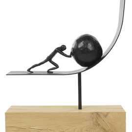 Le mythe de Sisyphe N°1/8 - Bronze - H 87 cm Socle - chêne brossé blond - 23,5 X 60 X 19 cm - 4 500 €   