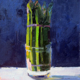 Asparagus in a Mason Jar, 9 x 12 inches, oil on panel