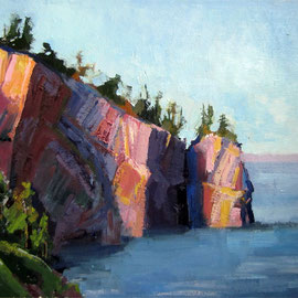 SOLD Cape D'Or cliffs. 11 x 14 inches, oil on panel   This impressionistic painting captures the copper cliffs along the Bay of Fundy in Nova Scotia