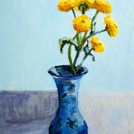 SOLD, Yellow Mums, 12 x 9 inches oil on panel