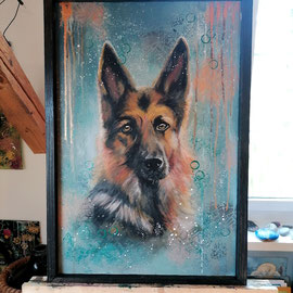 Schäferhund inkl. schwarzem Holzrahmen - 50x70cm: Fr. 380.00