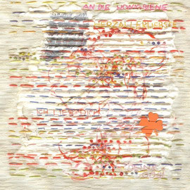 "Brief an die Honigbiene, Herzallerliebste" (2011), Seidenstickerei, 22x 20 cm