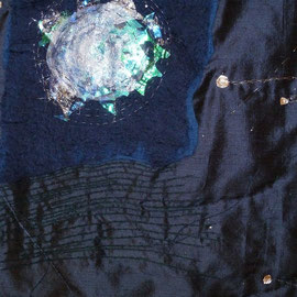 Detail aus "Geburtsbild 1 : Mainacht" (2012), Quilt aus Seide, 81 x 108 cm