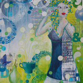 Froschkönigin - Acryl/Collage auf Leinwand 90x90cm (verkauft)