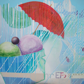 Eisregen - Acryl/Collage auf Leinwand 100x100cm