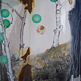 Acryl/Rost/Kupfer&Schlagmetall(oxidiert)/Collage auf Papier 50x65cm (verkauft)