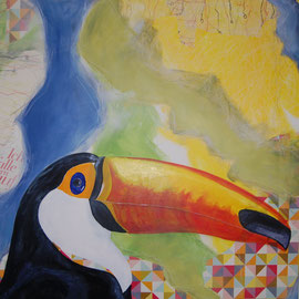 Tukan - Acryl/Collage auf Leinwand 100x100cm (verkauft)
