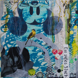 Gemeinsam auf der Couch - Acryl/Collage auf Holz 40x40cm (reserviert)