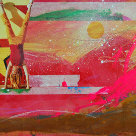 (m)eine verkehrte Welt - Acryl/Rost/Collage auf Holzfaserplatte 37x69cm (verkauft)