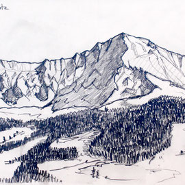 Adelboden - Skizze Bunderspitz 40 x 30 cm 