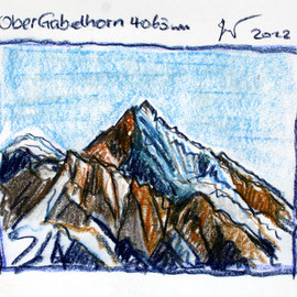 Ober Gabelhorn 4063 m Pastellkreide auf Papier 40 x 30 cm