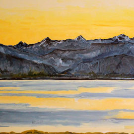 Thunersee am Morgen Öl auf Leinwand 100 x 80 cm 