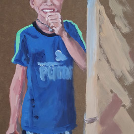 Jeder Mensch ist ein Kunstwerk - Junge in Laos, 2021, Acryl auf Abdeckpapier, 30 x 21,5 cm