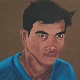 Every Human Being is a Work of Art - Mahut in Laos, 2024, acrylic on cover paper, 21,5 x 30 cm