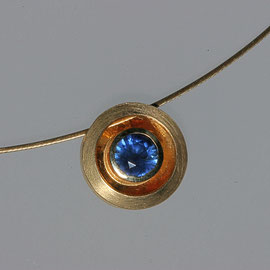 Anhänger Linse mit Saphir, 750/-Gelbgold