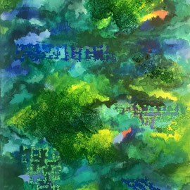 Greenery (Commission for M.), Acrylics and Oil Crayons on Canvas, 30 x 40 cm. Sold.
