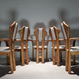 Danish Brutalist Dining Chairs in Solid Pine, Denmark, 1970s