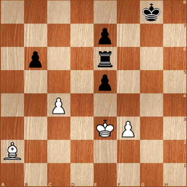 1.с5 Крf7 2.cxb6 Крf6 3.Cxe6 Крхе6 4.b7