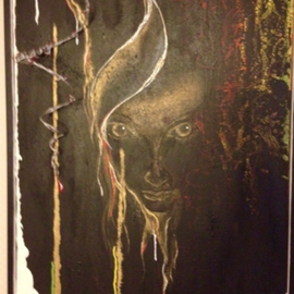 WATCHING YOU-2013, 100 cm-70 cm Materic painting/ in relief with barbed wire, realized in acrylics