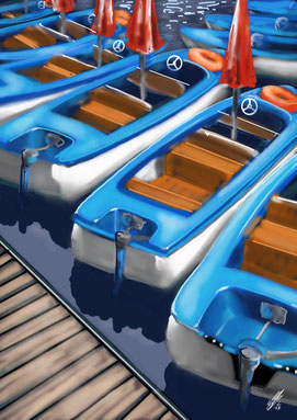 Take a trip with the boat - Alte Donau, digital art, procreate, stil: pastel, airbrush, 2026