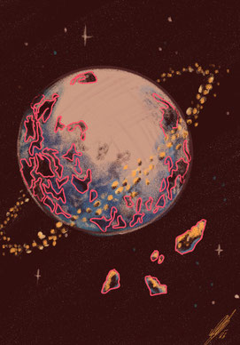 Vintage Planet II, digital art, procreate, stil: comic, pencil, oilpastel, 2026