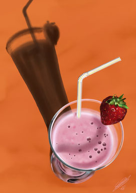 Close up of Pauls Berry Milkshake, digital art, procreate, stil: airbrush, pencil, pastel, 2026